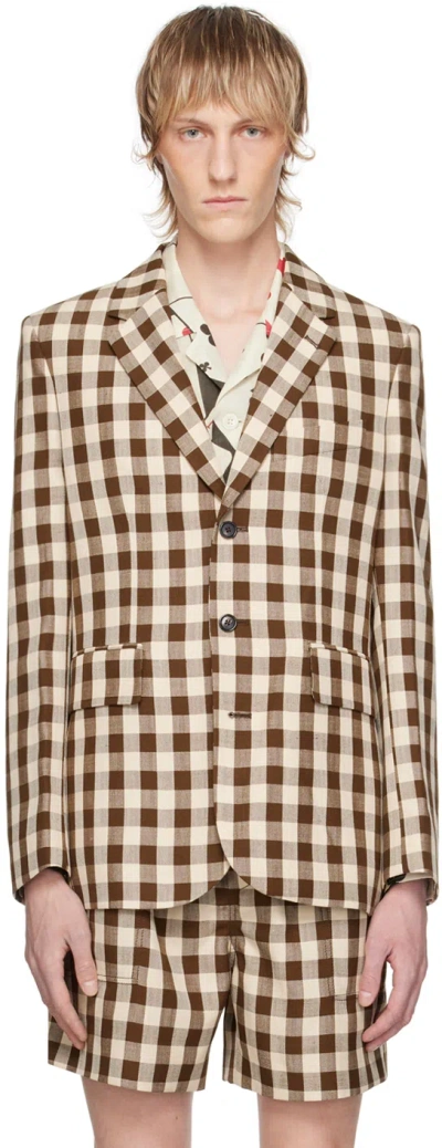 Bode Brown & White Gilbert Check Blazer In Brwht