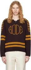 Bode Striped Lace-up Sweater In Brown Yellow