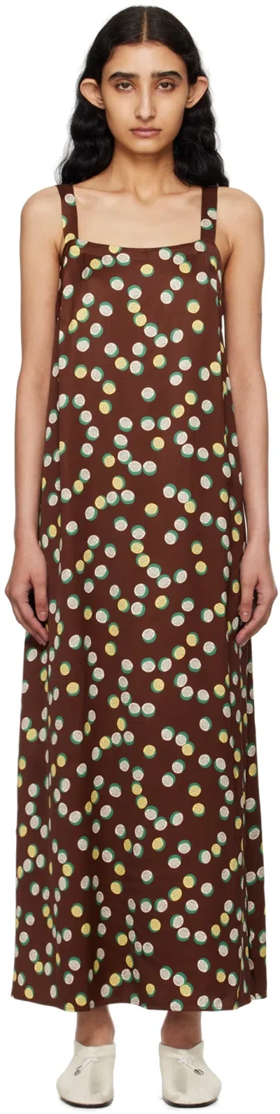 Bode Brown Bubble Dot Maxi Dress In Brown Multi