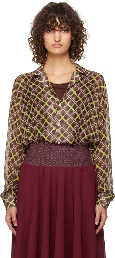 Bode Brown Cattail Plaid Long Sleeve Shirt In Brown Multi