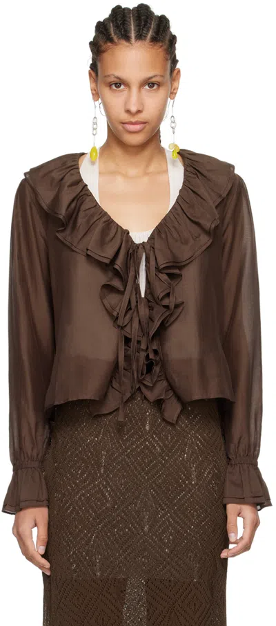 BODE BROWN HEARTWOOD FLOUNCE BLOUSE