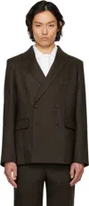 Bode Linen Double-breasted Suit Jacket In Brown