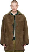 Bode Brown Ranch Reversible Shearling Coat In Olive Brown