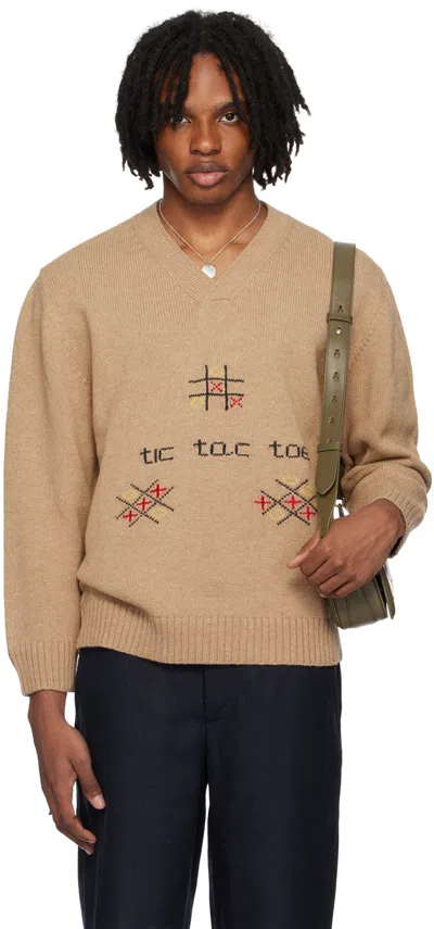 Bode Brown 'tic Tac Toe' Sweater In Tan