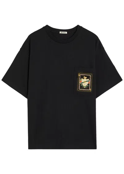 Bode Bullion Card Appliquéd Cotton T-shirt In Black