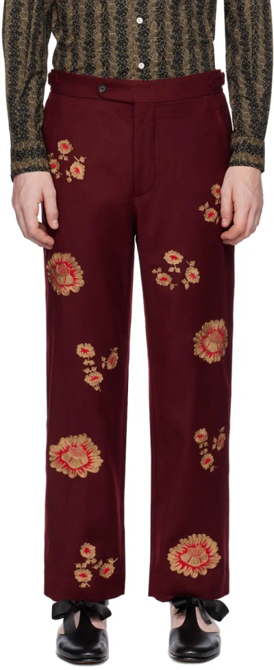 Bode Burgundy Rococo Trousers In Mnmlt Maroon Multi