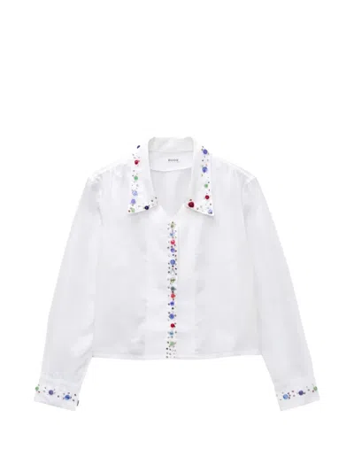 Bode Button Jar Bead-embellished Cotton Shirt In White