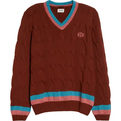 Bode Cable Knit Cotton Tennis Sweater In Multi