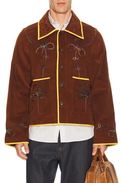 Bode Cactus Couching Jacket In Brown