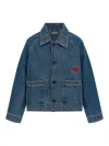 Bode Embroidered Merino Wool-blend Denim Jacket In Blue