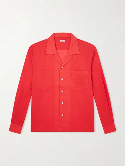 Bode Camp-collar Embroidered Cotton-voile Shirt In Red
