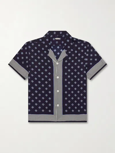 Bode Foyer Diamond Print Short Sleeve Silk Button-up Shirt In Blue
