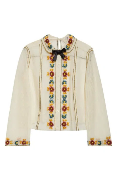 Bode Candyfloss Cotton Blouse In White Multi