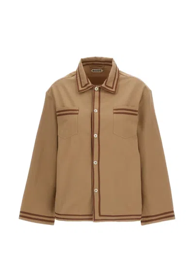 Bode Canteen Contrast-trim Shirt In Brown