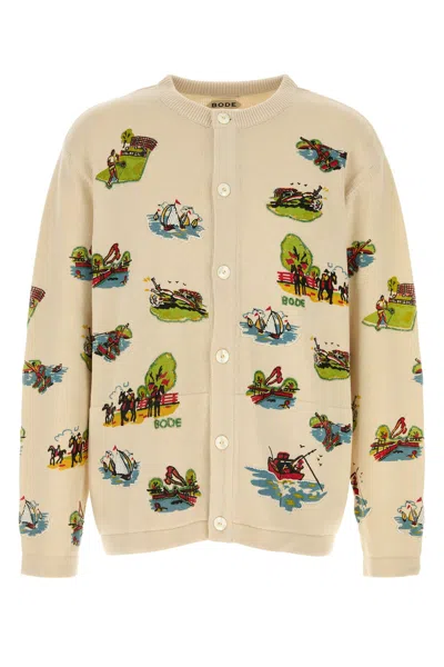 Bode Embroidered Wool Blend Cardigan In Neutral