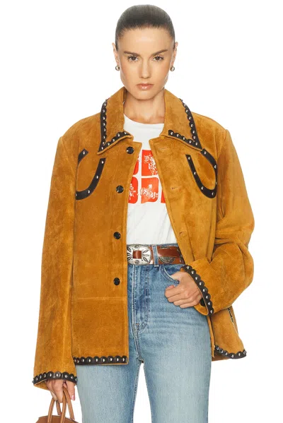 Bode Carson Suede Jacket In Tan Brown