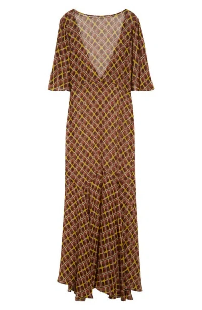 Bode Cattail Plaid Fair Gown In Brown Multi