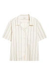 Bode Celery Stripe Short Sleeve Cotton Button-up Shirt In White
