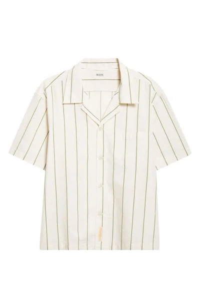 Bode Celery Stripe Short Sleeve Cotton Button-up Shirt In White