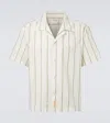 Bode Celery Stripe Short Sleeve Cotton Button-up Shirt In White