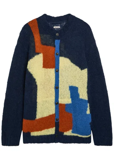 Bode Chapeau Colour-blocked Brushed Alpaca-blend Cardigan In Multi