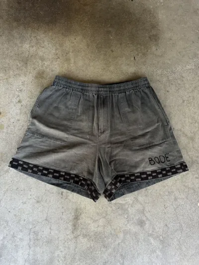 Pre-owned Bode Checkerboard Chainstitched Rugby Shorts Black