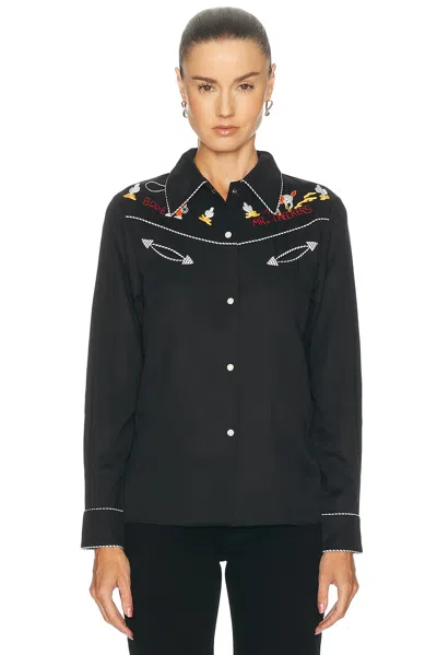 Bode Checkers Western Shirt In Black Multi