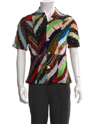 Pre-owned Bode Chevron Patchwork Graphic Print Shirt In Black