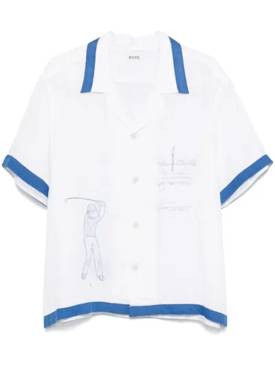 Bode Club Champion Shirt In White Blue
