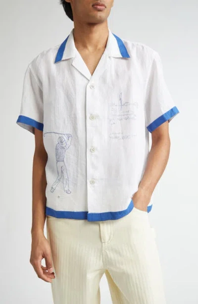 Bode Club Champion Shirt In White Blue