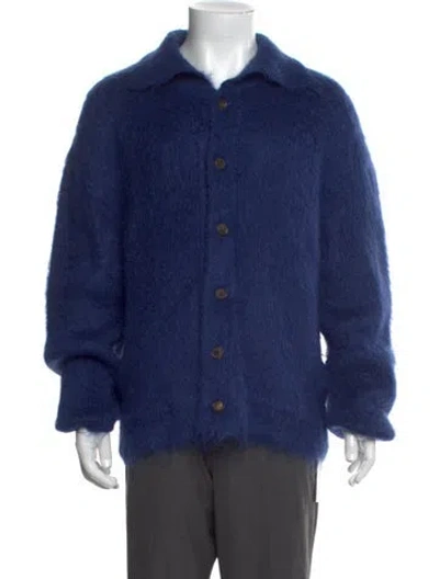 Pre-owned Bode Collar Long Sleeve Cardigan In Blue