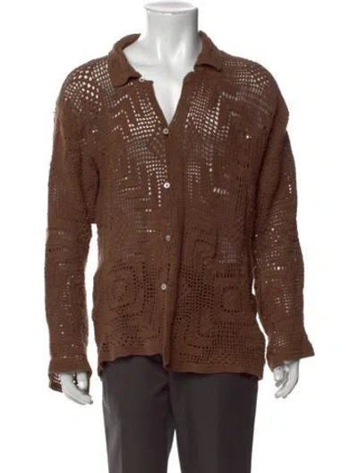 Pre-owned Bode Collar Long Sleeve Cardigan In Brown