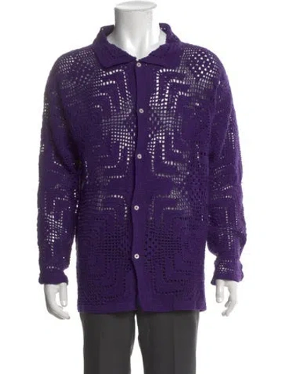 Pre-owned Bode Collar Long Sleeve Cardigan In Purple