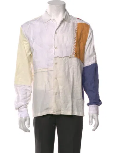 Pre-owned Bode Colorblock Pattern Long Sleeve Shirt In White