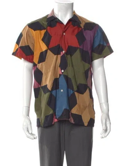Pre-owned Bode Colorblock Pattern Short Sleeve Shirt In Black