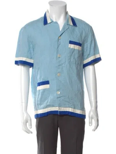 Pre-owned Bode Colorblock Pattern Short Sleeve Shirt In Blue