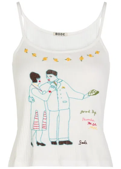 Bode Companion Embroidered Cotton Tank In White