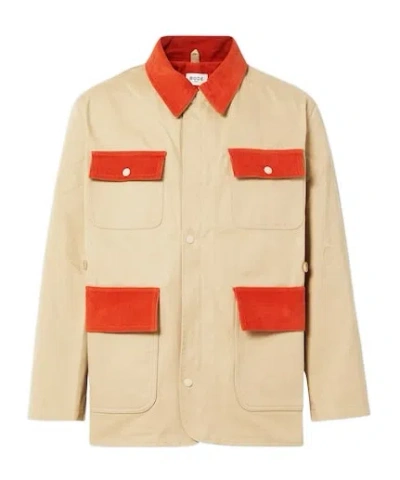 Bode Corduroy-trimmed Cotton Twill Field Jacket In Nude