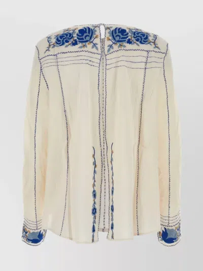 Bode Cotton Blouse Cornflower Embroidery In Neutral