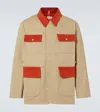 Bode Corduroy Trim Cotton Twill Hunting Jacket In Beige