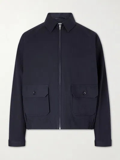 Bode Cotton-blend Seersucker Bomber Jacket In Blue
