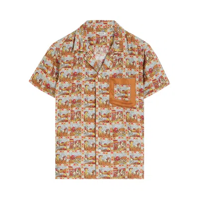 Pre-owned Bode Cowboy Comic Short Sleeve Shirt L 'multi' | Tan | Men's Size L