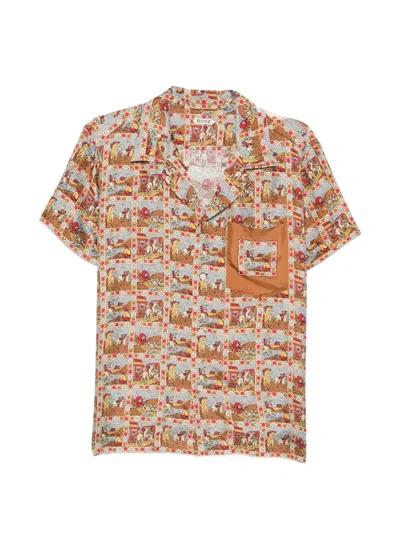 Bode Cowboy Comic Silk Shirt In Neutrals