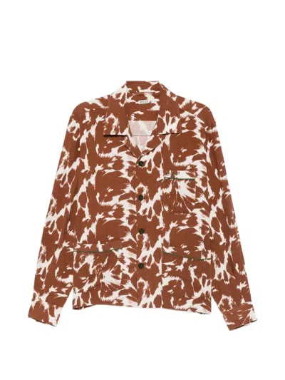 Bode Cow-print Flannel Shirt In Brown