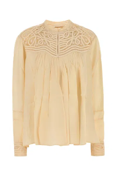 Bode Cream Satin Threadwork Blouse In Beige