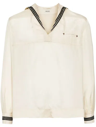 Bode Cricket Sailor-collar Silk Top In 中性色