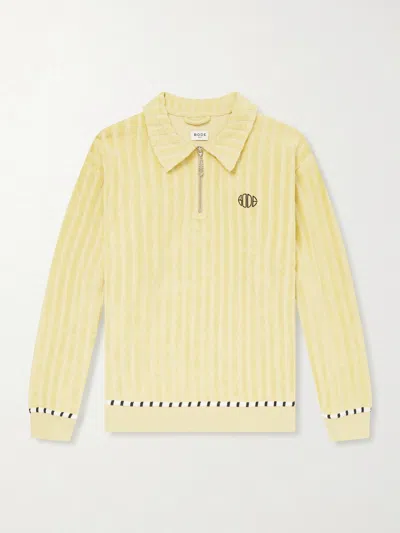 Bode Croquet Ground Logo-embroidered Cotton-terry Half-zip Sweater In Gray