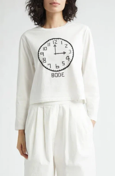 Bode Cross Stitch Clock Long Sleeve T-shirt In White