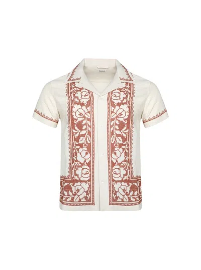 Bode Cross Stitched Rose Garland Shirt