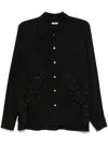 Bode Midnight Daffodil Long Sleeve Silk Button-up Shirt In Black